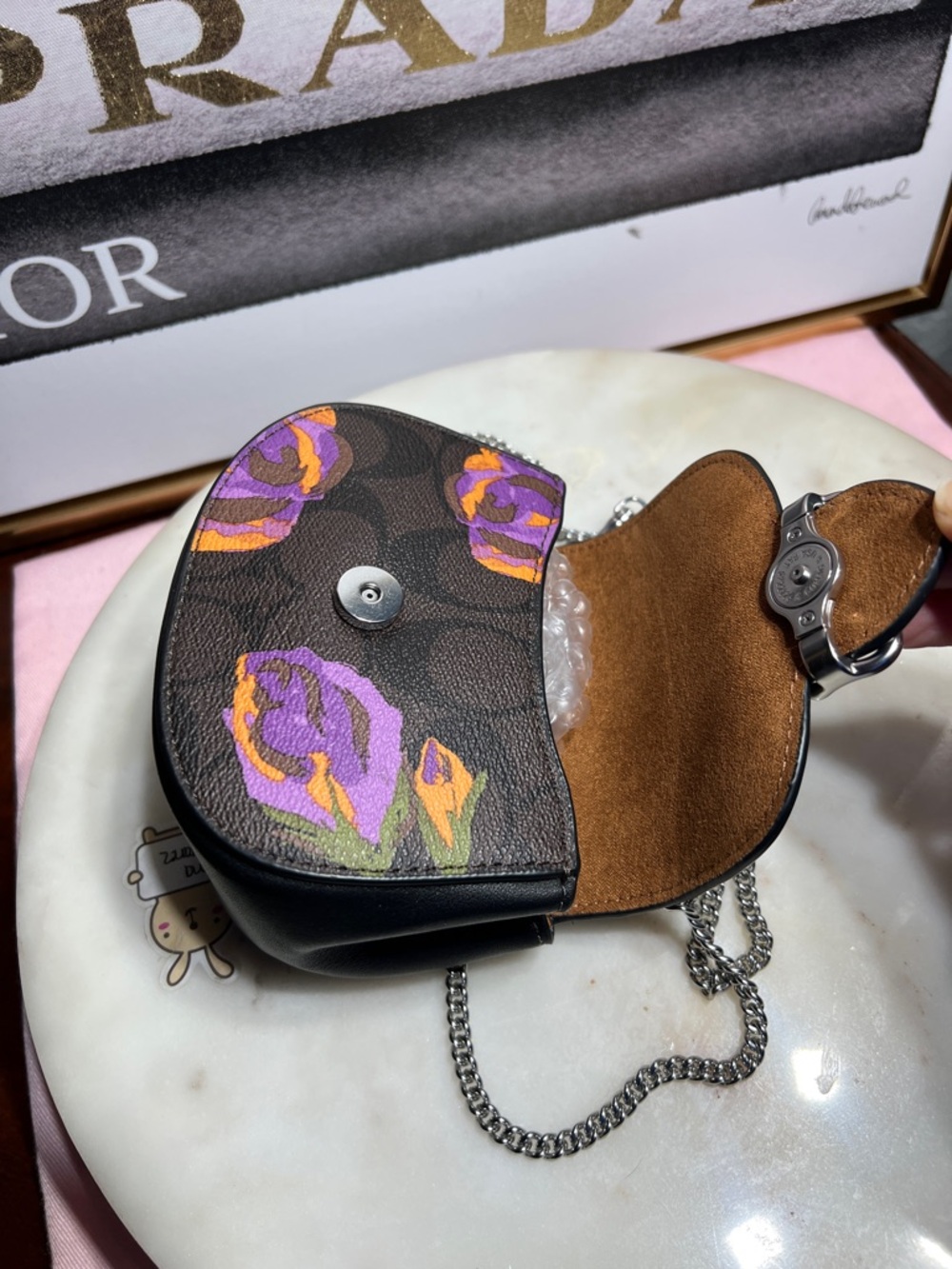 COACH  Morgan mini bag Card Case On A Chain In Signature Canvas With Rose Print - Picture 9 of 13